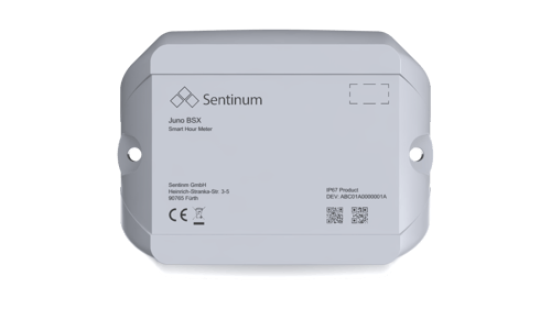 Frontansicht des Juno IP67 IoT Sensors von Sentinum in Nahaufnahme. Der robuste Industrie‑Sensor dient zur Erfassung von Temperatur und Luftfeuchtigkeit und ist Teil der Juno‑Serie für Tracking‑, Utility‑ und Umgebungsüberwachung in anspruchsvollen Umgebungen.