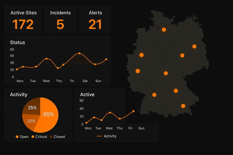 ORELIA Dashboard mit Live-Karte und KPI-Tiles