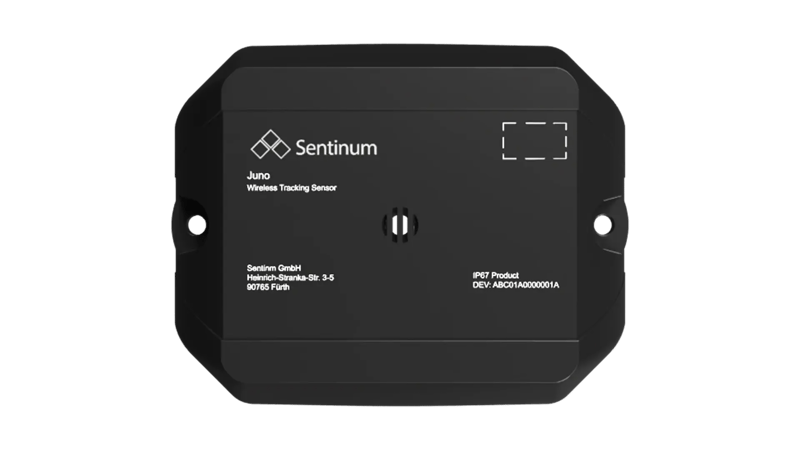 Juno IoT‑Sensor mit geöffneter Front zur Darstellung der internen Komponenten, freigestellte Ansicht