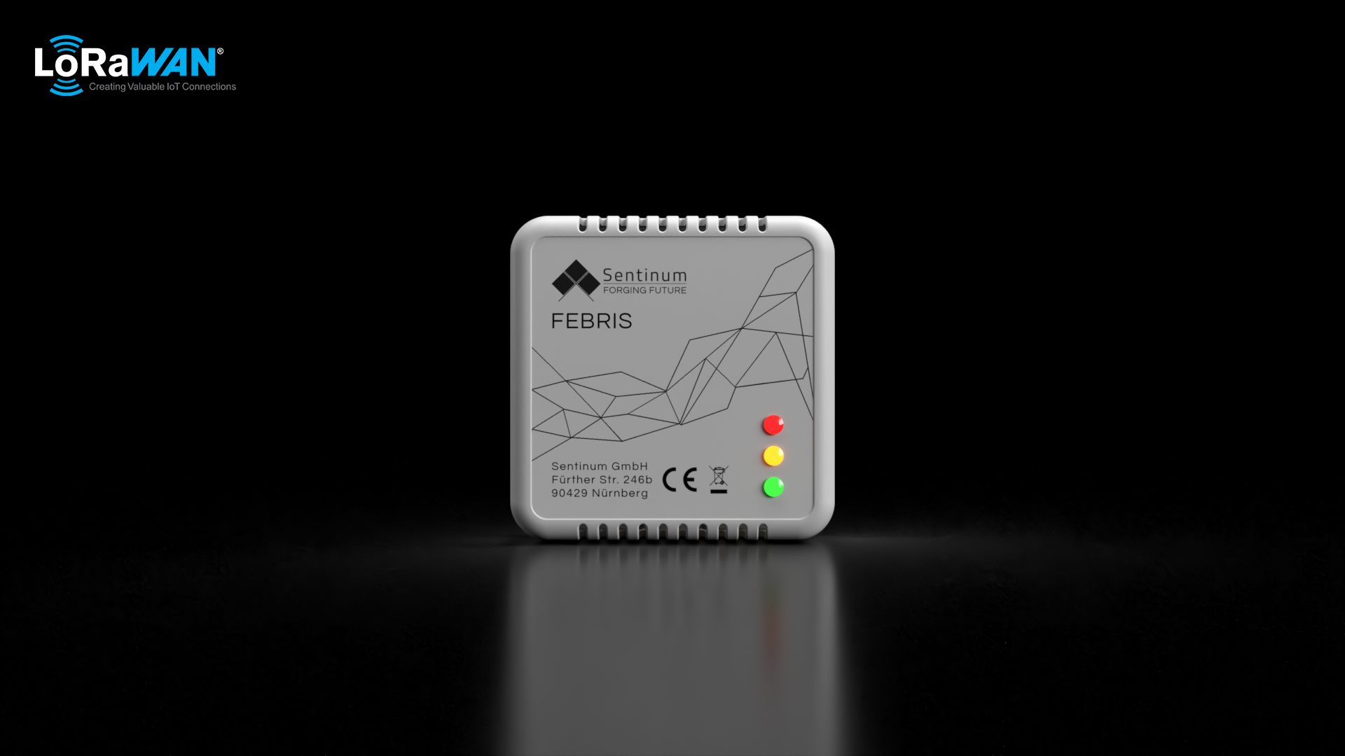 Febris Indoor CO2-Sensor zur drahtlosen Überwachung der Raumluftqualität mit Messung von CO₂, Temperatur, Luftfeuchte und Luftdruck über LoRaWAN®