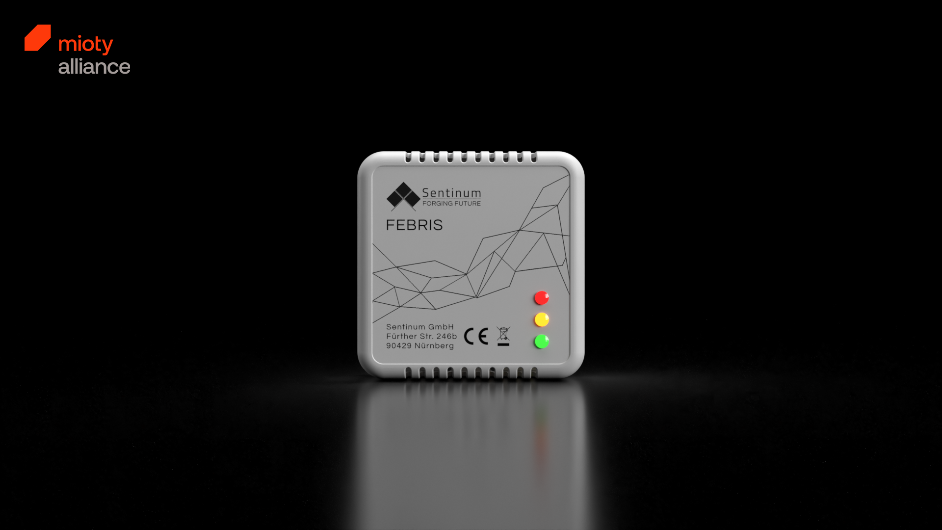 Febris Indoor CO2-Sensor mit LED-Ampel zur drahtlosen Überwachung der Raumluftqualität über mioty®, mit Messung von CO₂, Temperatur, Luftfeuchte und Luftdruck