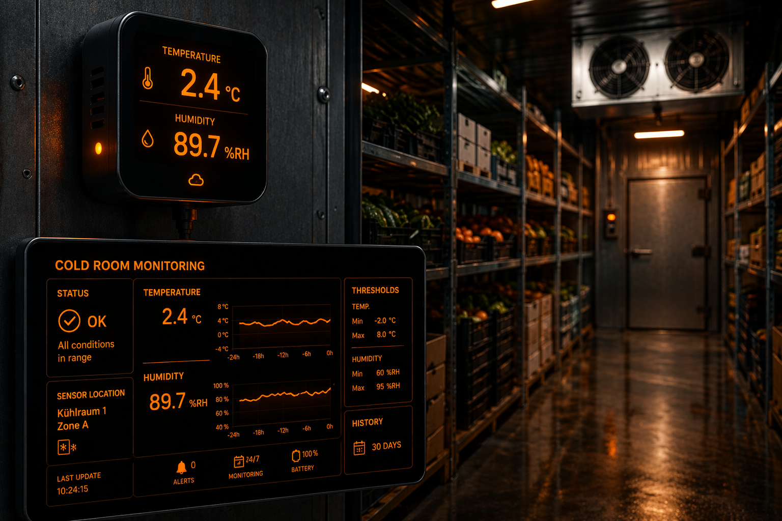 Febris CO2-Sensor mit aktiver grüner LED-Ampel zur Anzeige guter Raumluftqualität in einem Klassenzimmer