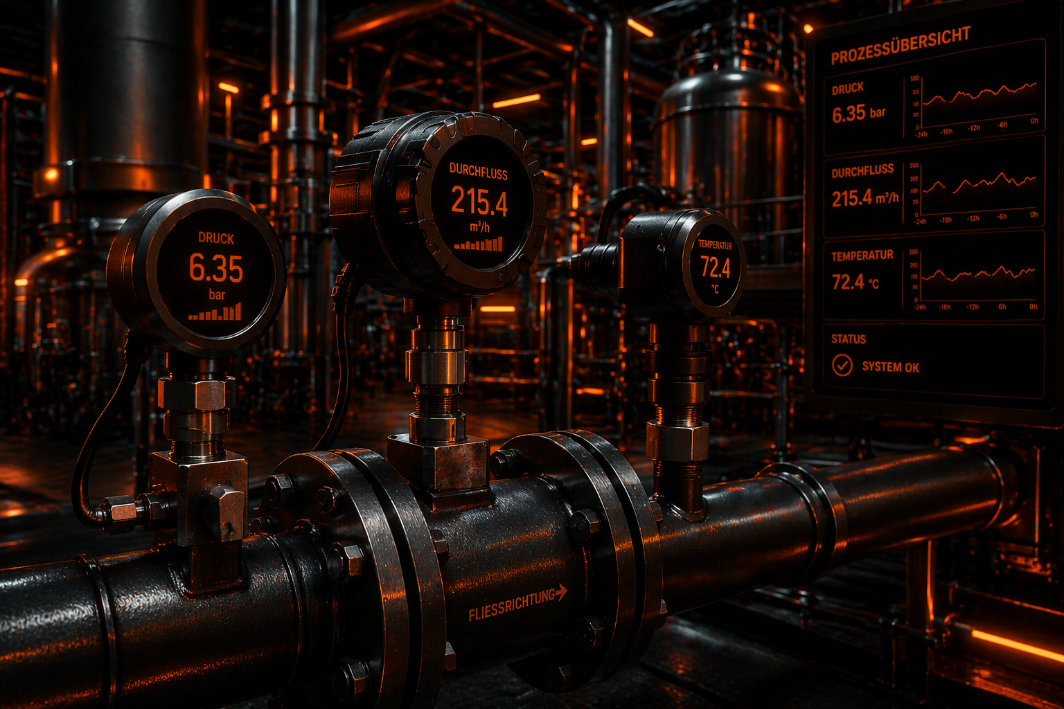 Helios Industrie‑Sensor zur Überwachung von elektrischen Leistungsdaten, Strom, Spannung und Energieverbrauch in industriellen Produktions‑ und Prozessanlagen mit zentraler Datenauswertung