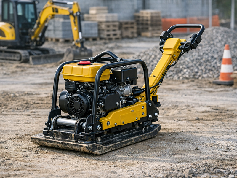 Baumaschinen im Einsatz auf einer Baustelle als Anwendungsbeispiel für den Juno BSX Betriebsstundenzähler zur Erfassung von Laufzeiten, Nutzung und Wartungsbedarf von mobilen Maschinen im Bau‑ und Industriebereich