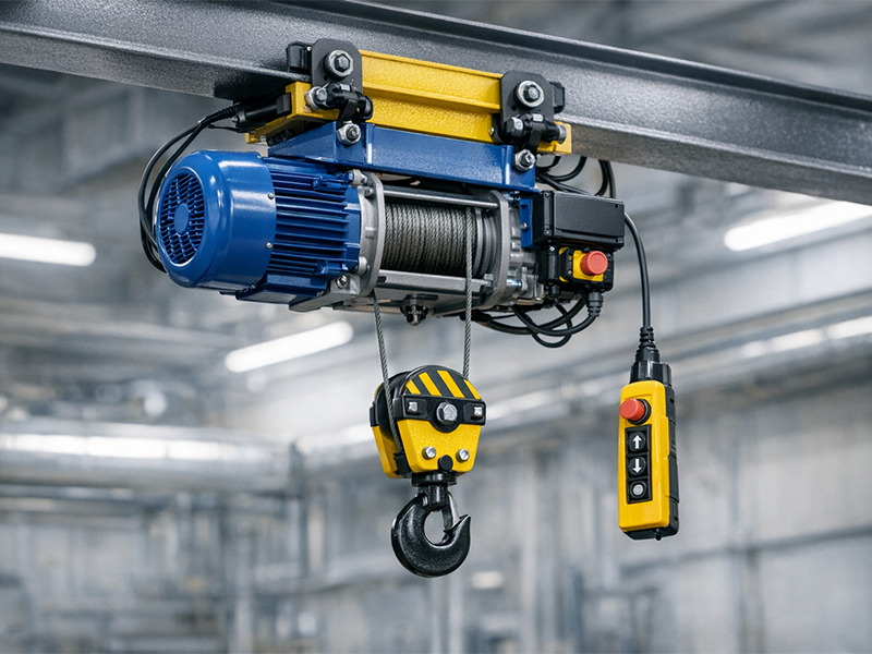 Kräne und Seilzüge im industriellen Einsatz als typisches Anwendungsbeispiel für den Juno BSX Betriebsstundenzähler zur Erfassung von Laufzeiten, Nutzung und wartungsrelevanten Betriebsstunden sicherheitskritischer Hebeanlagen.