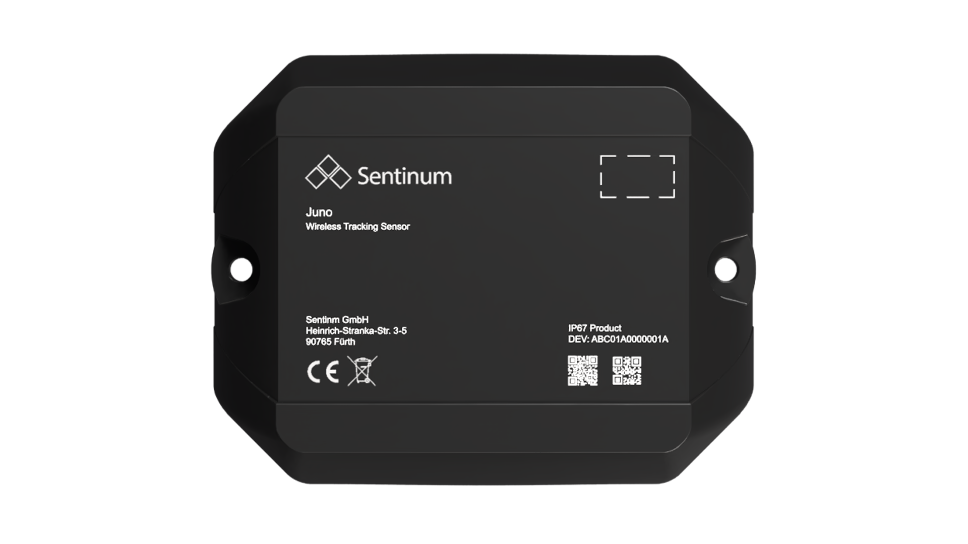 Freigestellter Juno Tilt Sensor von Sentinum zur Neigungs‑ und Lageüberwachung in industriellen Anwendungen.
