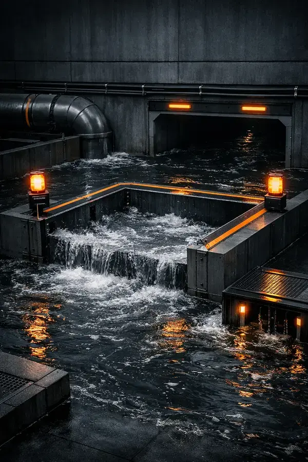 Fluss und Retentionsbecken – Hochwassermonitoring