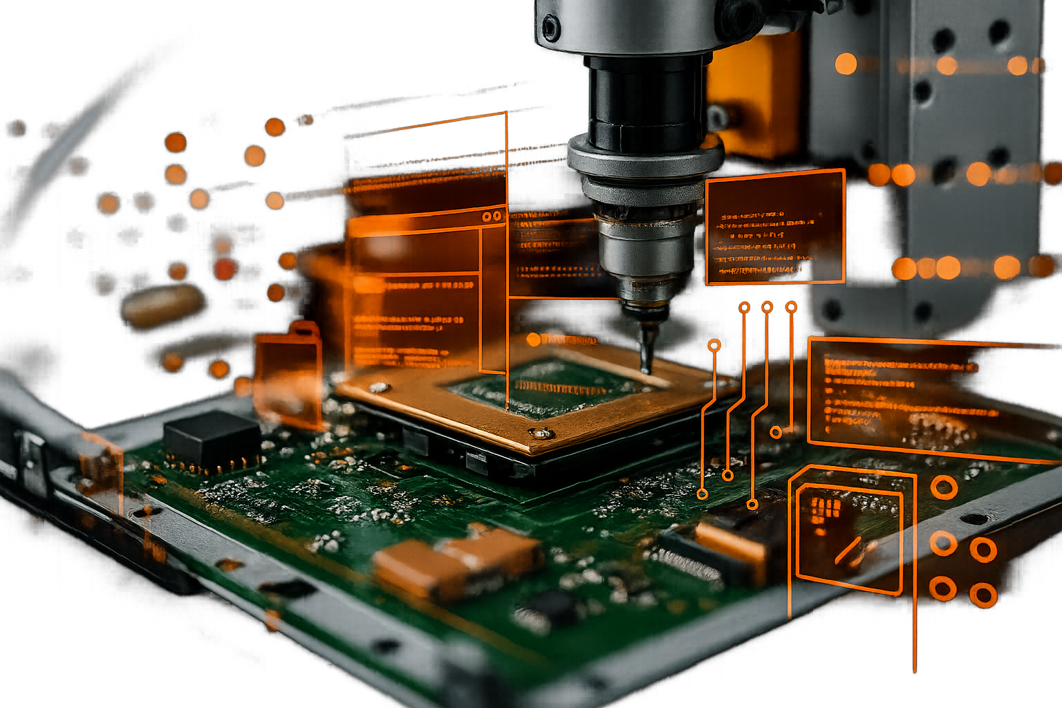 Freigestellte Dashboard‑Visualisierung einer IoT‑ und Datenplattform mit Diagrammen, Kennzahlen und Monitoring‑Elementen auf dunklem Hintergrund